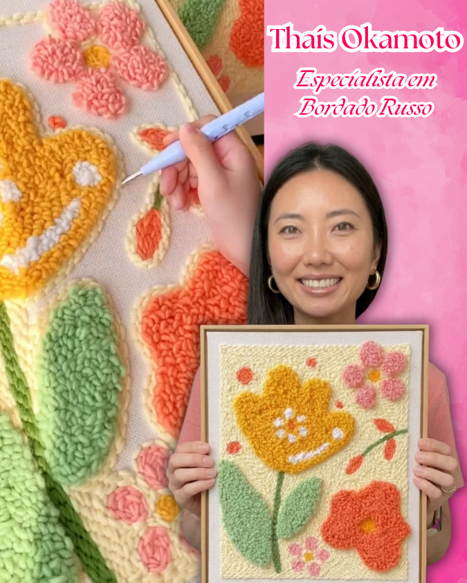 Russian embroidery expert and artwork