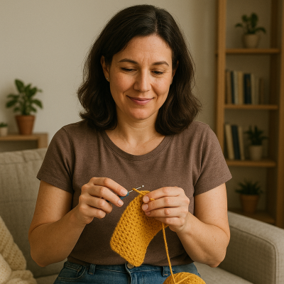 Mulher fazendo crochê