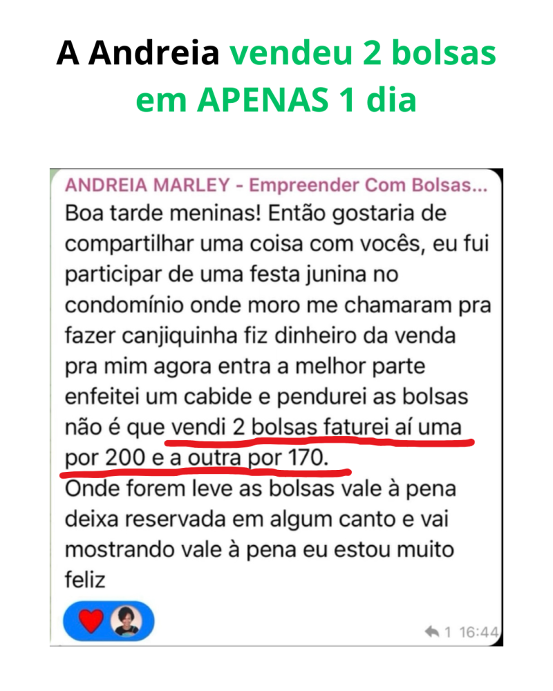 Depoimento aluna vendeu 2 bolsas em 1 dia